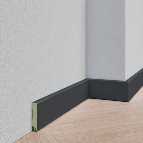 Strakke plint - MDF - Geluid reducerend - RAL 7021 Zwartgrijs